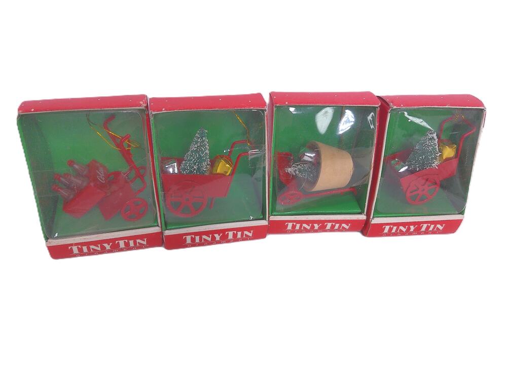 Vintage Jasco Tiny Tin Ornaments Christmas Set of 4